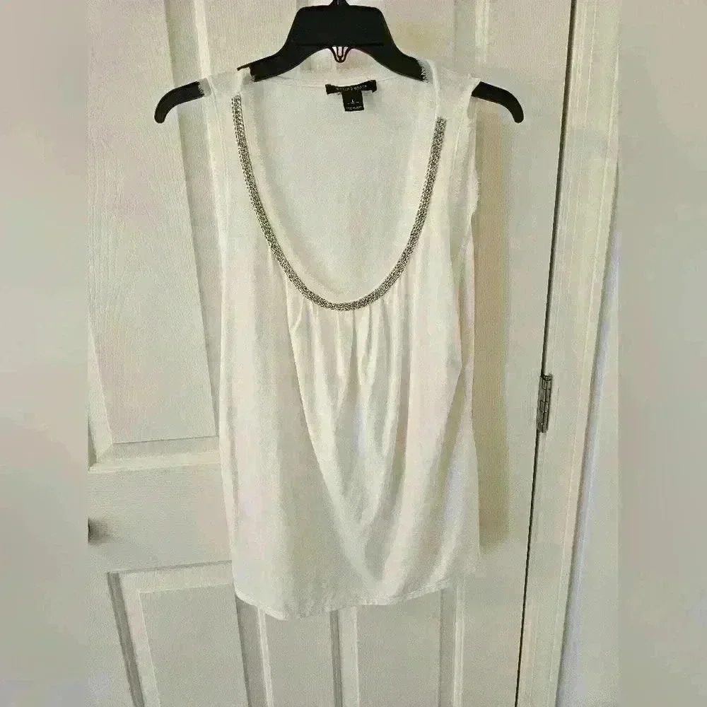 White House Black Market White Sleeveless Top with Silver Accents